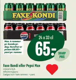 Min Købmand Faxe Kondi eller Pepsi Max tilbud