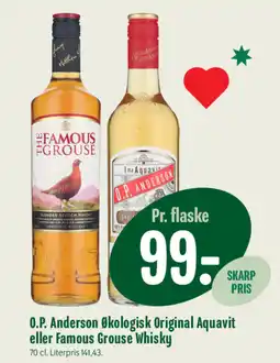 Min Købmand O.P. Anderson Økologisk Original Aquavit eller Famous Grouse Whisky tilbud
