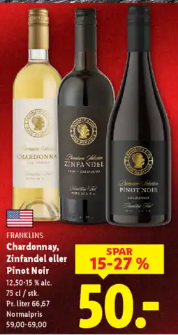 Lidl FRANKLINS Chardonnay, Zinfandel eller Pinot Noir tilbud