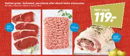 Bilka Hakket grise-/kalvekød, porchetta eller dansk kalve entrecotes tilbud