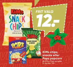 Bilka Kims chips, snacks eller popz popcorn tilbud