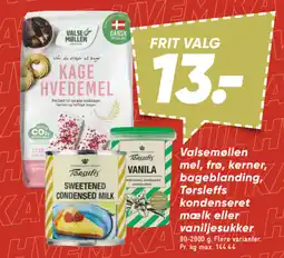 Bilka Valsemøllen mel, frø, kerner, bageblanding, tørsleffs kondenseret mælk eller vaniljesukker tilbud