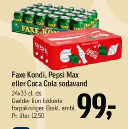 Føtex Faxe kondi, pepsi max eller coca cola sodavand tilbud
