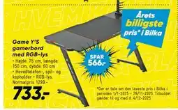 Bilka Game Y’S gamerbord med RGB-lys, DKK 733 tilbud