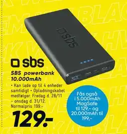 Bilka SBS powerbank 10.000mAh, DKK 129 tilbud