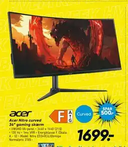 Bilka Acer Nitro curved 34” gaming skærm, DKK 1699 tilbud