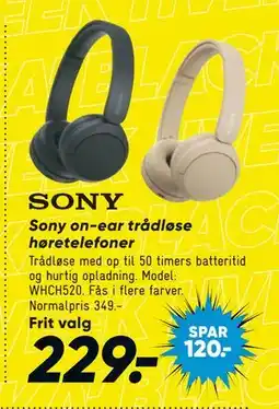 Bilka Sony on-ear trådløse høretelefoner, DKK 229 tilbud