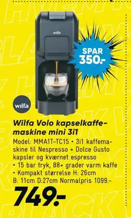 Bilka Wilfa Volo kapsel kaffemaskine mini 3i1, DKK 749 tilbud