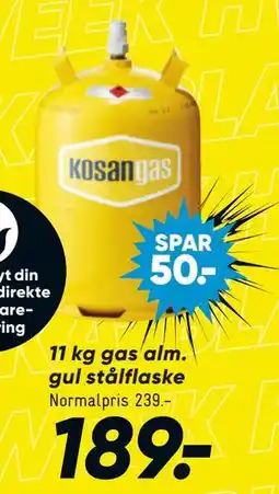Bilka 11 kg gas alm. gul stålflaske, DKK 189 tilbud