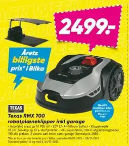 Bilka Texas RMX 700 robotplæneklipper inkl garage, DKK 2499 tilbud
