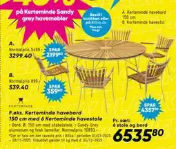 Bilka Kerteminde havebord 150 cm med 6 Kerteminde havestole, DKK 6535.8 tilbud