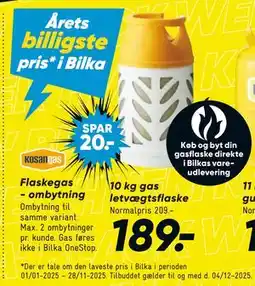 Bilka 10 kg gas letvægtsflaske, DKK 189 tilbud