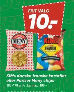 Bilka KiMs danske franske kartofler eller Pariser Meny chips, DKK 10 tilbud