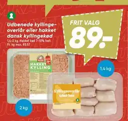Bilka Udbenede kyllingeoverlår eller hakket dansk kyllingekød, DKK 89 tilbud