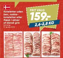 Bilka Koteletter uden ben, nakke koteletter eller flæsk i skiver af dansk gris, DKK 159 tilbud
