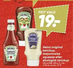 Bilka Heinz original ketchup, mayonnaise squeeze eller økologisk ketchup, DKK 19 tilbud
