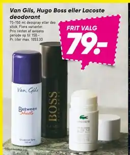 Bilka Van Gils, Hugo Boss eller Lacoste deodorant, DKK 79 tilbud