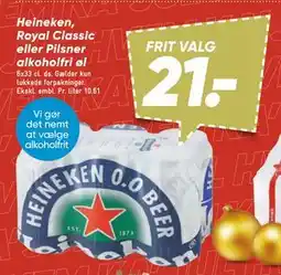 Bilka Heineken, Royal Classic eller Pilsner alkoholfri øl, DKK 21 tilbud