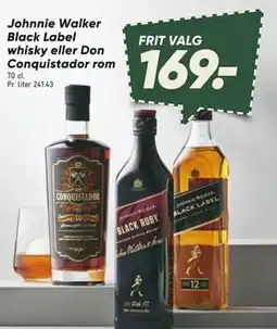Bilka Johnnie Walker Black Label whisky eller Don Conquistador rom, DKK 169 tilbud