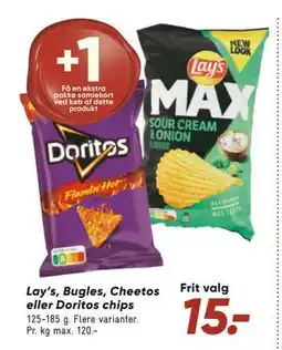 Bilka Lay’s, Bugles, Cheetos eller Doritos chips, DKK 15 tilbud