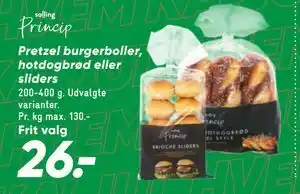 Bilka Pretzel burgerboller, hotdogbrød eller sliders, DKK 26 tilbud