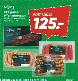 Bilka XXL pølser eller spareribs, DKK 125 tilbud