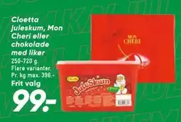 Bilka Cloetta juleskum, Mon Cheri eller chokolade med likør, DKK 99 tilbud