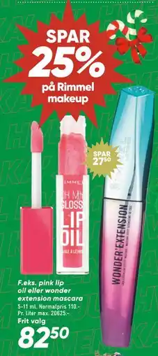 Bilka pink lip oil eller wonder extension mascara, DKK 82.5 tilbud
