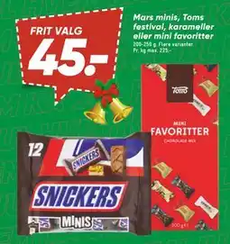 Bilka Mars minis, Toms festival, karameller eller mini favoritter, DKK 45 tilbud