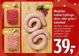 Føtex Medister, hakket kyllinge-, okse- eller grise-/ kalvekød, DKK 39 tilbud