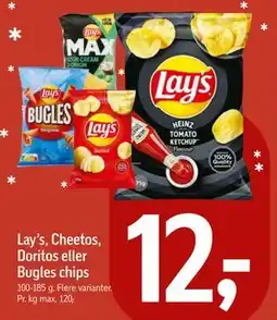 Føtex Lay’s, Cheetos, Doritos eller Bugles chips, DKK 12 tilbud