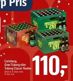 Føtex Carlsberg, Grøn Tuborg eller Tuborg Classic flasker, DKK 110 tilbud