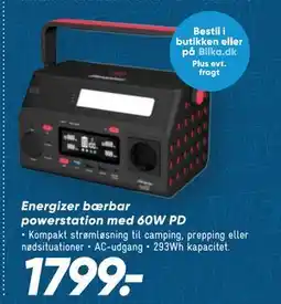 Bilka Energizer bærbar powerstation med 60W PD, DKK 1799 tilbud