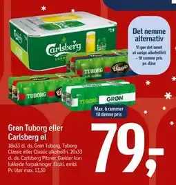 Føtex Grøn Tuborg eller Carlsberg øl, DKK 79 tilbud