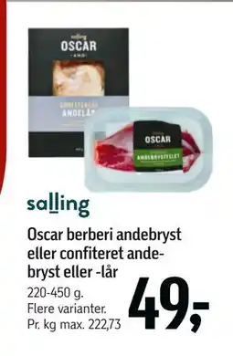 Føtex Oscar berberi andebryst eller confiteret andebryst eller lår, DKK 49 tilbud