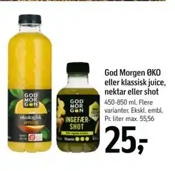 Føtex God Morgen ØKO eller klassisk juice, nektar eller shot, DKK 25 tilbud