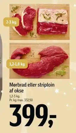 Føtex Mørbrad eller striploin af okse, DKK 399 tilbud