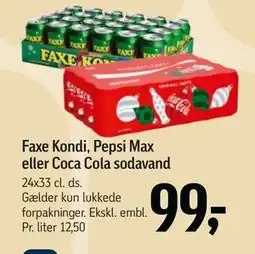 Føtex Faxe Kondi, Pepsi Max eller Coca Cola sodavand, DKK 99 tilbud