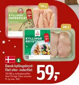 Føtex Dansk kyllingebrystfilet eller -inderfilet, DKK 59 tilbud