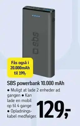 Føtex SBS powerbank 10.000 mAh, DKK 129 tilbud
