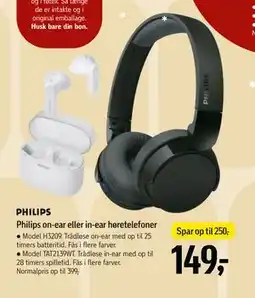 Føtex Philips on-ear eller in-ear høretelefoner, DKK 149 tilbud