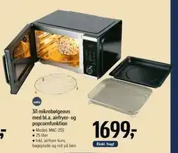 Føtex 3i1 mikrobølgeovn med bl.a. airfryer- og popcornfunktion, DKK 1699 tilbud