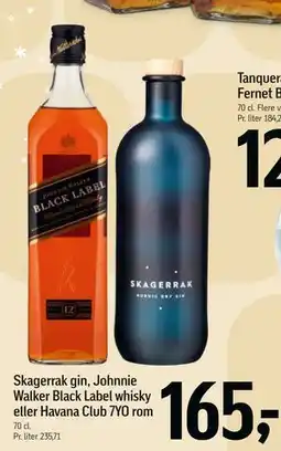 Føtex Skagerrak gin, Johnnie Walker Black Label whisky eller Havana Club 7YO rom, DKK 165 tilbud