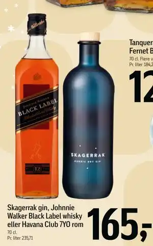 Føtex Skagerrak gin, Johnnie Walker Black Label whisky eller Havana Club 7YO rom, DKK 165 tilbud