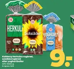 Netto Kohberg Herkules rugbrød, solsikkerugbrød eller yoghurtboller, DKK 9 tilbud