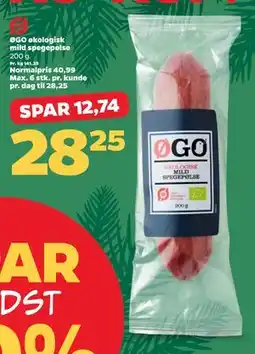 Netto ØGO økologisk mild spegepølse, DKK 28.25 tilbud