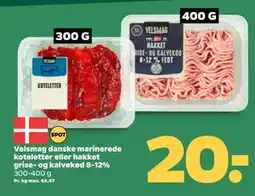 Netto Velsmag danske marinerede koteletter eller hakket grise- og kalvekød 8-12%, DKK 20 tilbud