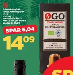 Netto ØGO økologiske lungo kaffekapsler, DKK 14.09 tilbud