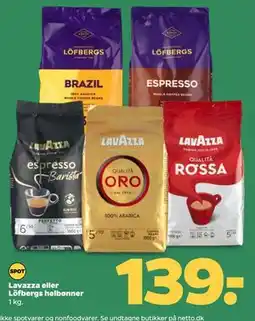 Netto Lavazza eller Löfbergs helbønner, DKK 139 tilbud
