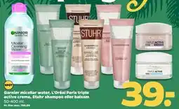Netto Garnier micellar water, L'Oréal Paris triple active creme, Stuhr shampoo eller balsam, DKK 39 tilbud